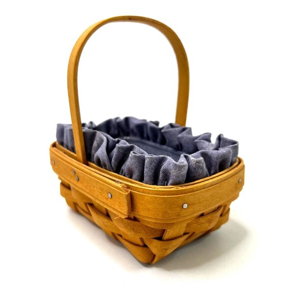 Vintage 2000 Longaberger Small Basket Extra Liner Chambray Yellow w/ Protector - Picture 4 of 11